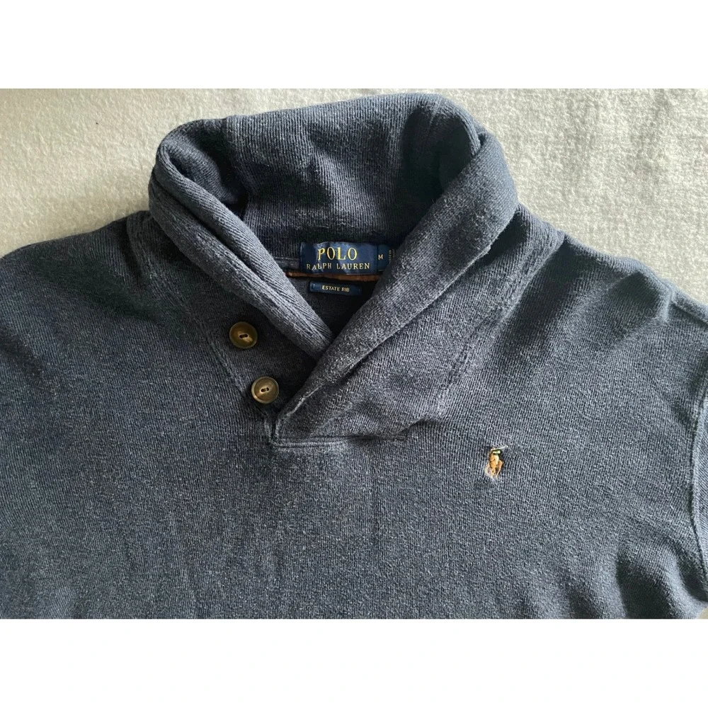 Polo Ralph Lauren Mens Estate Rib Shawl Collar Pullover Navy Blue Medium(Small)